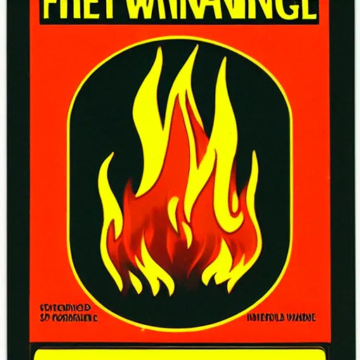 Prompt: vintage fire flame warning label