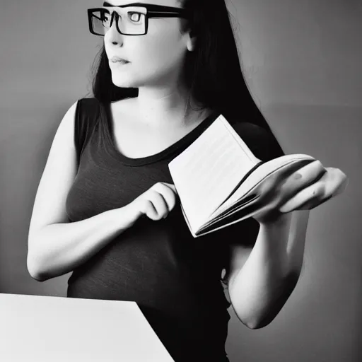 Image similar to a beautiful women readinf a book, nerdy, award winning photo, greyscale