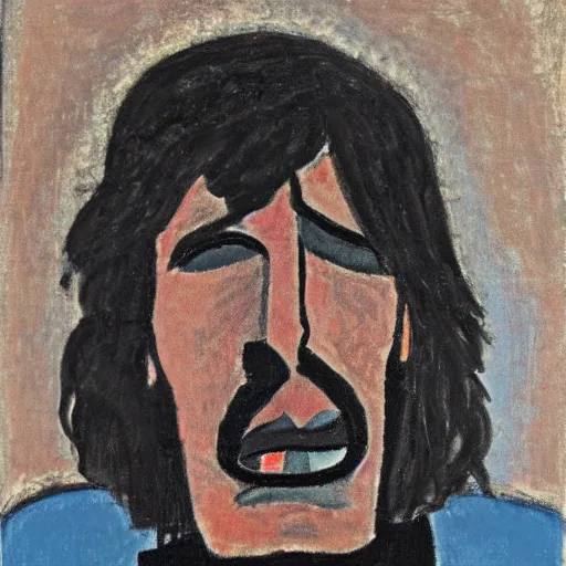 Image similar to a portrait lenny from motorhead in the style of amedeo modigliani