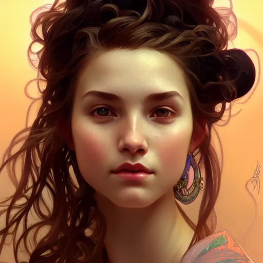 Prompt: Portrait of a girl with a melon, face, casual, intricate, elegant, highly detailed, digital painting, artstation, concept art, smooth, sharp focus, illustration, art by Sam Youn and Fernanda Suarez and Artem Demura and alphonse mucha