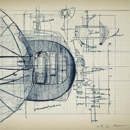 Prompt: a blueprint style of a satellite drawn by leonardo da vincil, drawing,