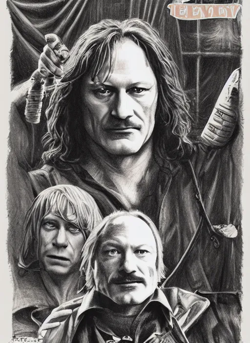 Image similar to a drawing of ted levine as buffalo bill in silence of the lambs, poster art by emiliano ponzi, behance contest winner, pop surrealism, concert poster, tarot card, poster art