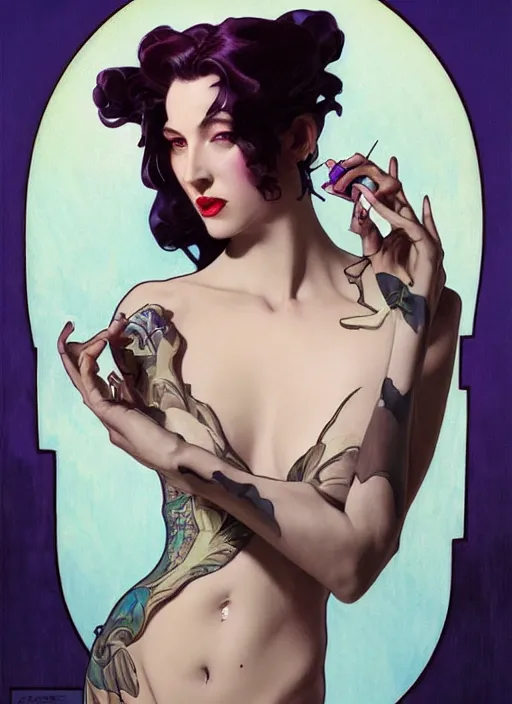 Prompt: violet chachki, painting by artgerm and greg rutkowski and alphonse mucha