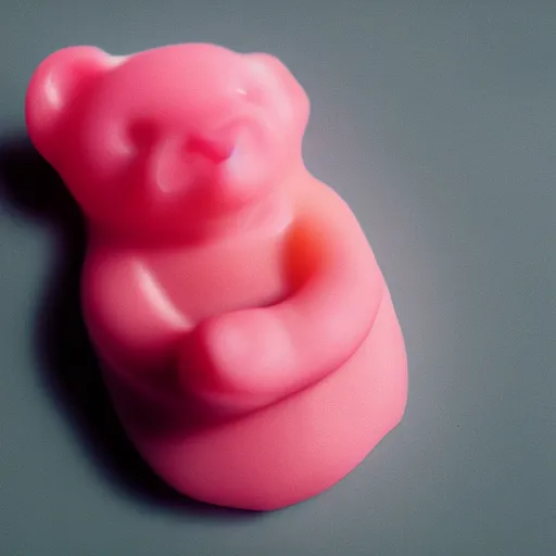 Prompt: professional food photgraphy of pink gummy bear, studio lighting, white background, 8 k photorealistic