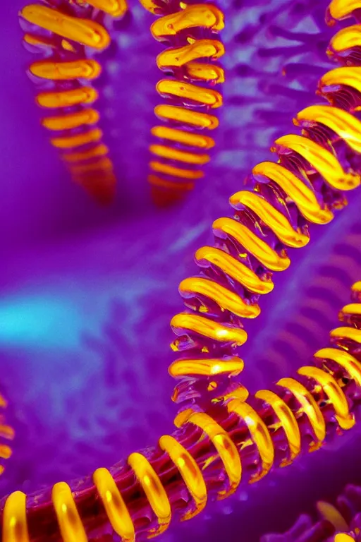 Image similar to high quality close-up photo translucent biomechanic centipede! gorgeous highly detailed hannah yata elson peter cinematic yellow and purple lighting high quality low angle hd 8k sharp shallow depth of field