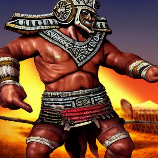 Image similar to aztec warrior mega chad realistic