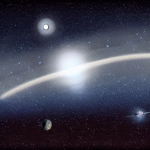 Prompt: a multilunar sky with 7 2 different sizes and separate moons in the skies of an alien planet