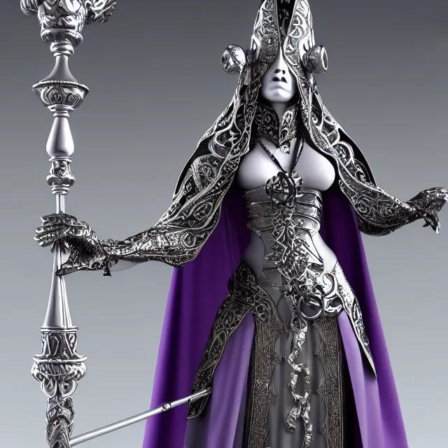 Image similar to elemental moon witch in ornate silver robes and staff, highly detailed, 8 k, hdr, anne stokes