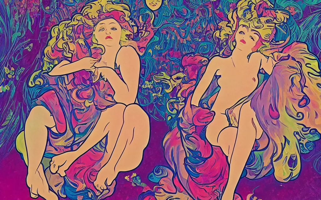 Image similar to i dream a dirty dream of you baby you're swinging from the chandelier i'm climbing up the walls'cause i want you but when i reach you, you disappear, in the style of lisa frank and alfons mucha