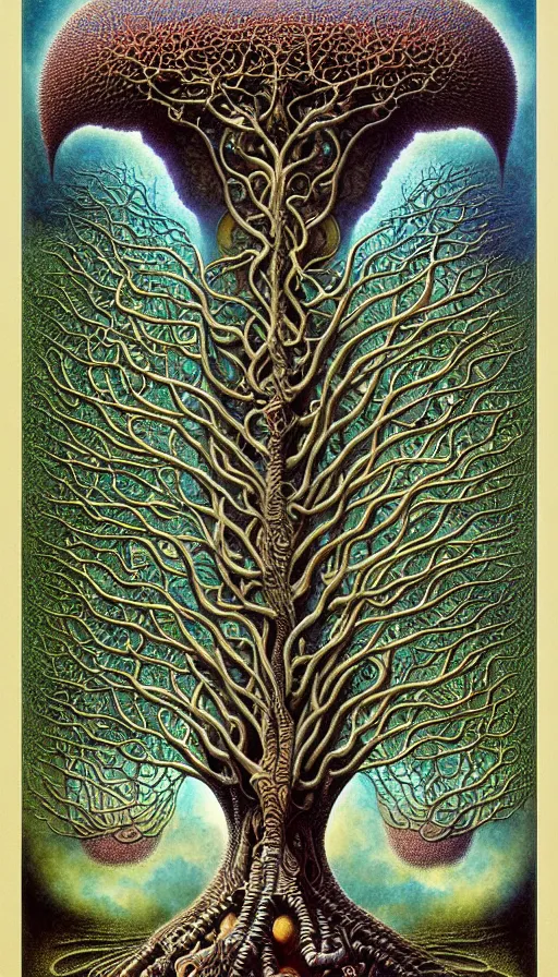 Image similar to tree of life by roger dean and andrew ferez, art forms of nature by ernst haeckel, divine chaos engine, symbolist, visionary, art nouveau, botanical fractal structures, organic, detailed, realistic, surreality