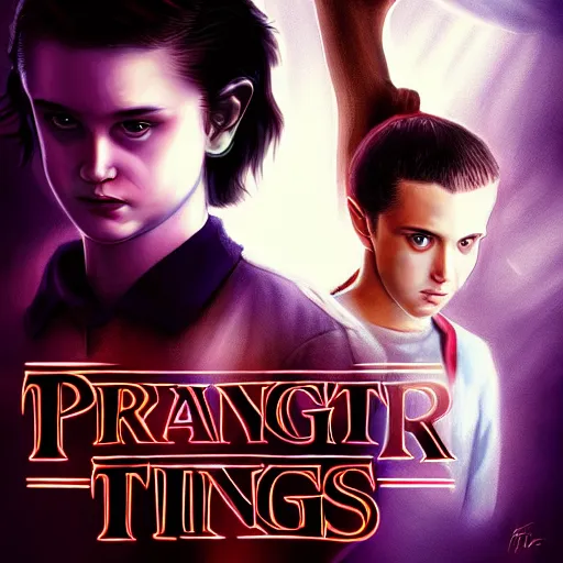 Prompt: Twilight version of Stranger Things, Portrait of Edward and Bella, photorealistic, dramatic lighting, soft, sharp focus, highly detailed, digital painting