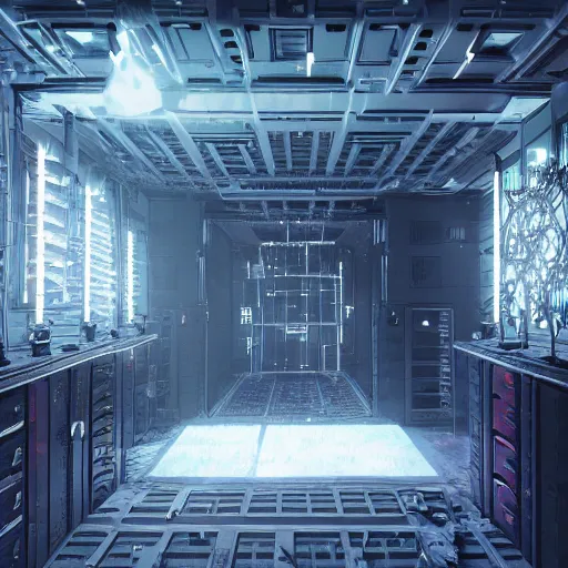 Prompt: cyberpunk hellraiser room of laboratorie experiment dissection the futur dark by Greg Rutkowski, Sung Choi, Mitchell Mohrhauser, Maciej Kuciara, Johnson Ting, Maxim Verehin, Peter Konig, Bloodborne , 8k photorealistic, cinematic lighting, HD, high details, atmospheric , trending on artstation