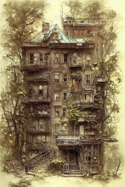 Image similar to (((((a ramshackle manhattan brownstone deep in the forest))))) by Jean-Baptiste Monge!!!!!!!!!!!!!!!!!!!!!!!!!!!