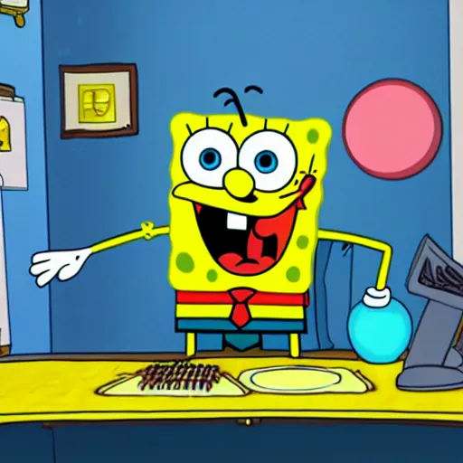 Image similar to spongebob plying games on computer, computer art