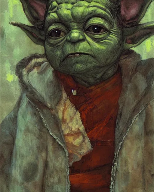 Image similar to portrait of yoda by greg rutkowski in the style of egon schiele