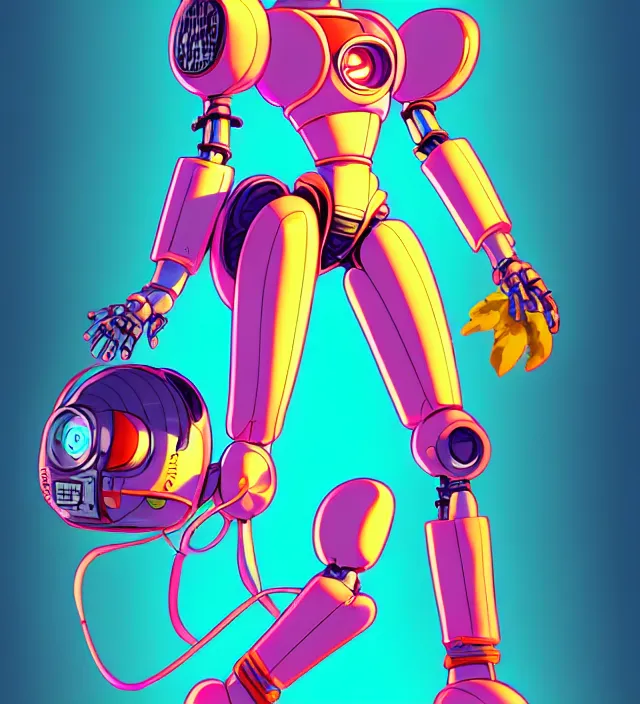 Image similar to retrowave robot rabbit girl protagonist, animation character design by akira toriyama, don bluth, jack kirby, alex toth, hasbro, action - adventure, sharp detail, artstation trending, conceptart. com