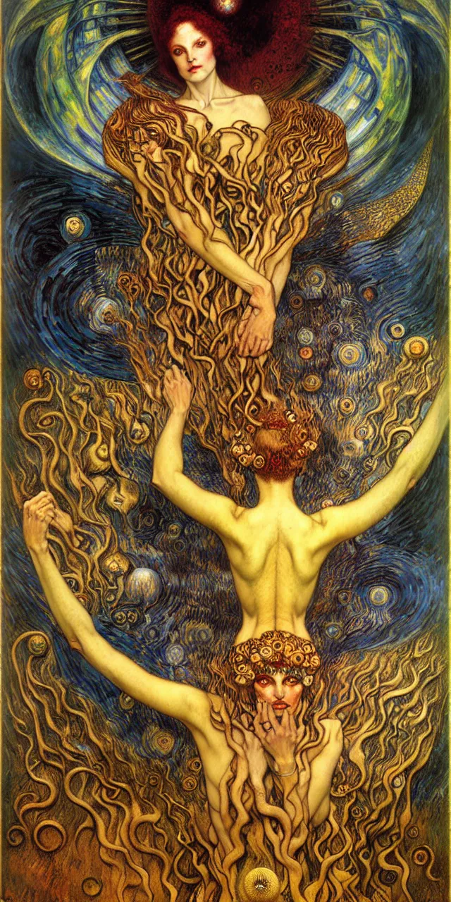 Image similar to Divine Chaos Engine by Karol Bak, Jean Delville, William Blake, Gustav Klimt, and Vincent Van Gogh, symbolist, visionary