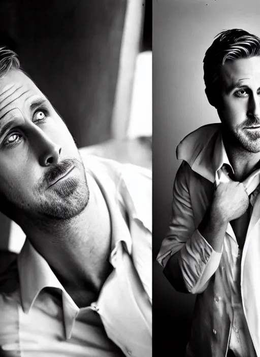 Prompt: portrait of ryan gosling with a long neck a beak and white feathers, white feather suit, natural light, sharp, detailed face, magazine, press, photo, steve mccurry, david lazar, canon, nikon, focus