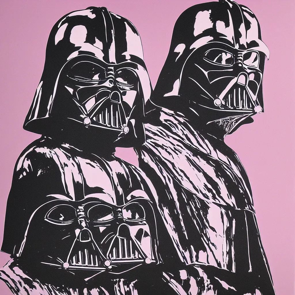 Image similar to individual silk screen portrait of darth vader by andy warhol