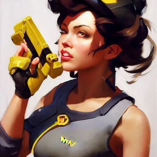 Image similar to greg manchess portrait painting of april o'neil as overwatch character, medium shot, asymmetrical, profile picture, organic painting, sunny day, matte painting, bold shapes, hard edges, street art, trending on artstation, by huang guangjian and gil elvgren and sachin teng