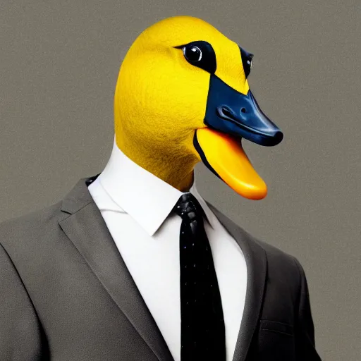 Image similar to a high detail photo of a man with a duck's head wearing a suit, antropomorphic, photorealism
