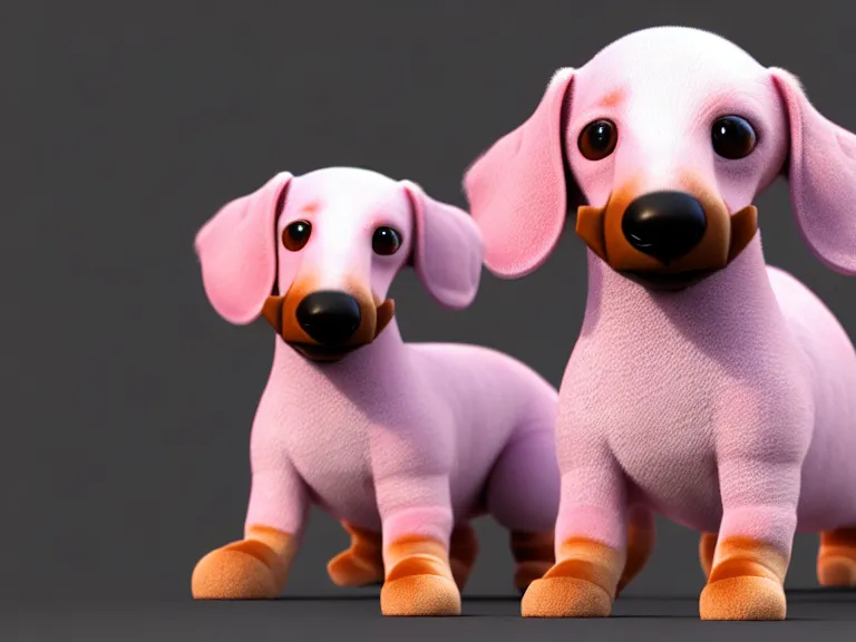 Prompt: high quality 3 d render hyperrealist very cute multipastel very fluffy smooth dachshund plush mascot, photo from the side, vray, smooth in the background, artstation, ultra detailed, octane render