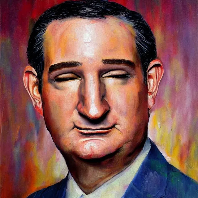 Image similar to an oil on canvas portrait painting of ted cruz, surrealism, surrealist, cosmic horror, high detail