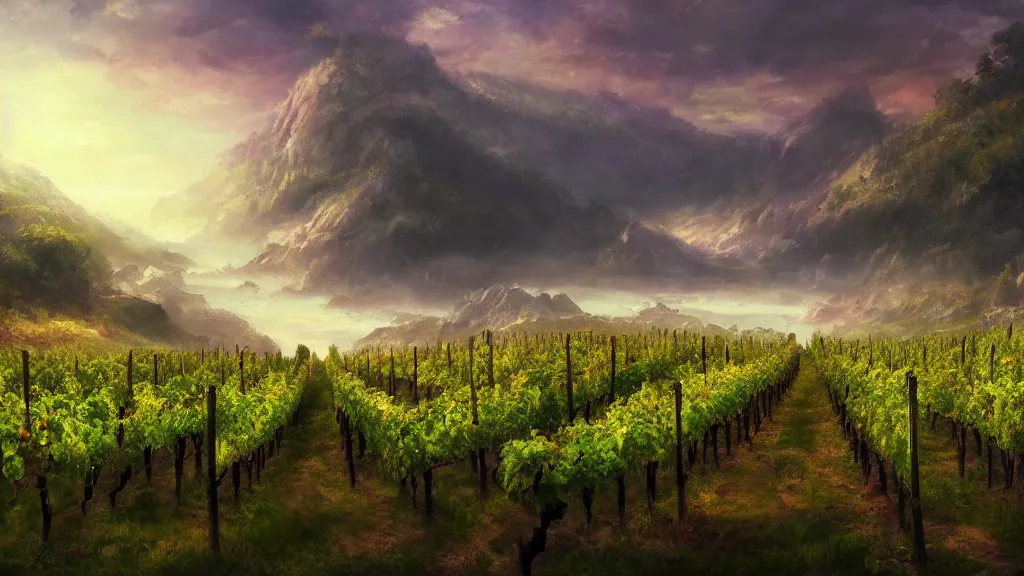 Prompt: grapes, vineyard, shoreline , Game of Thrones, volumetric lighting, fantasy artwork, very beautiful scenery, very realistic painting effect, hd, hdr, cinematic 4k wallpaper, 8k, ultra detailed, high resolution, artstation