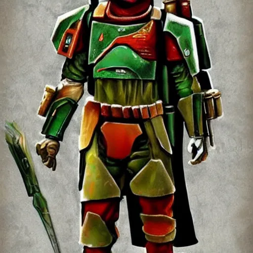 Prompt: fantasy reimagining of boba fett in elven style armor