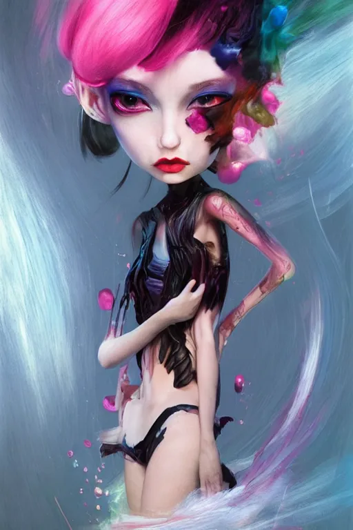 Prompt: epic 3 d abstract emo girl, spinning hands and feet, 1 2 mm, with black and pastel pink peanut butter melting smoothly into asymmetrical bubbles, liquid, huge eyes, delicate, beautiful, intricate, houdini sidefx, trending on artstation, by jeremy mann and ilya kuvshinov, jamie hewlett and ayami kojima