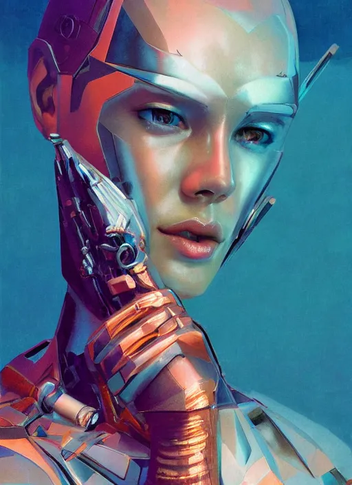 Image similar to ( ( symmetry ) ) closeup portrait of a stunning cyborg girl crying in tears, jumpsuit angular armor, strong cinematic light, teal orange, viscous volumetric smoke, mist, by gerald brom, by mikhail vrubel, by peter elson, muted colors, extreme detail, trending on artstation, 8 k