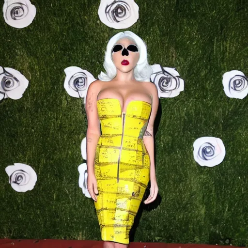 Image similar to lady gaga dressed with a banana style dress