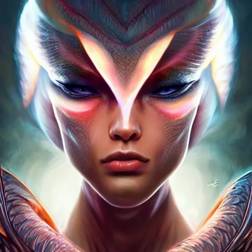 Image similar to photo of a beautiful female dragon, anthropomorphic, sharp focus, illustration, ultra real, masterpiece, glowing holy aura by magali villeneuve and stanley artgerm lau, wlop,