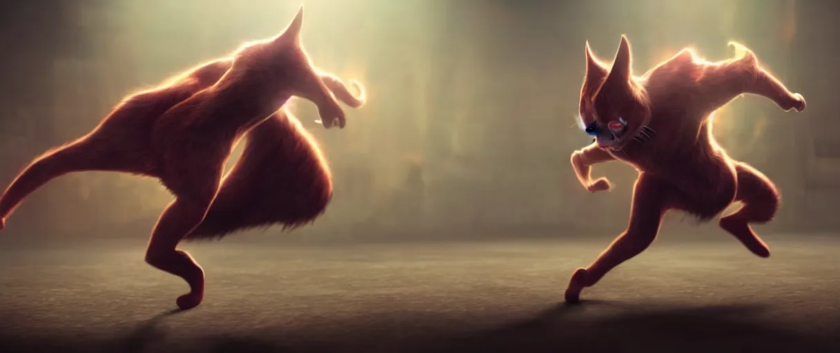 Prompt: hyperrealistic hyper detailed energetic choonky catman dancing concept art key sage sharp cinematic lighting 8k wide angle shallow depth of field