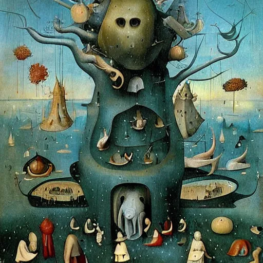 Prompt: hieronymous Bosch surreal landscape, artwork by Daniel Merriam,