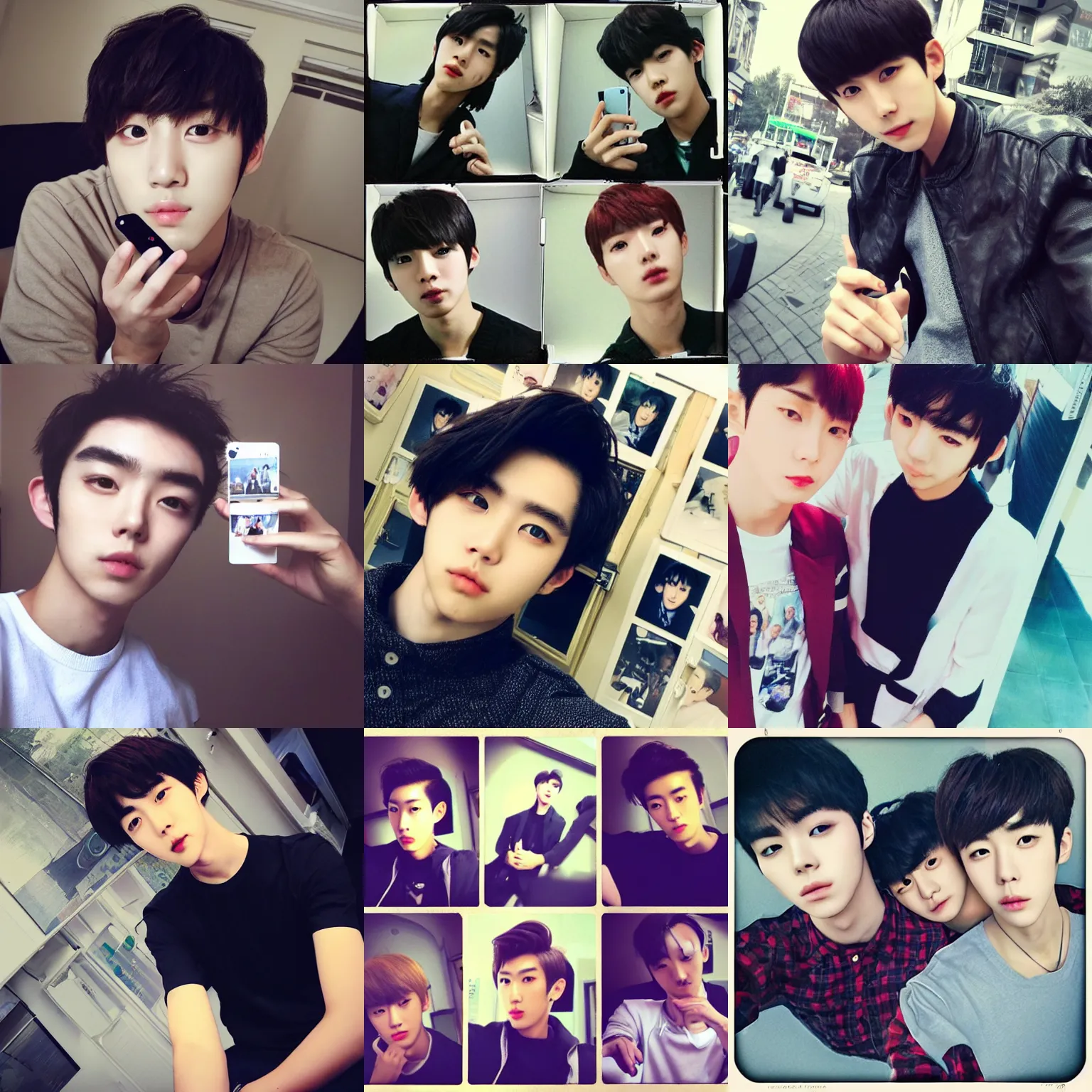 Prompt: male ulzzang, selfie for instagram, polaroid