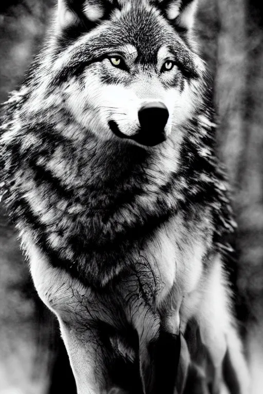 Prompt: wolf animal, film noir style, cinematic, black and white