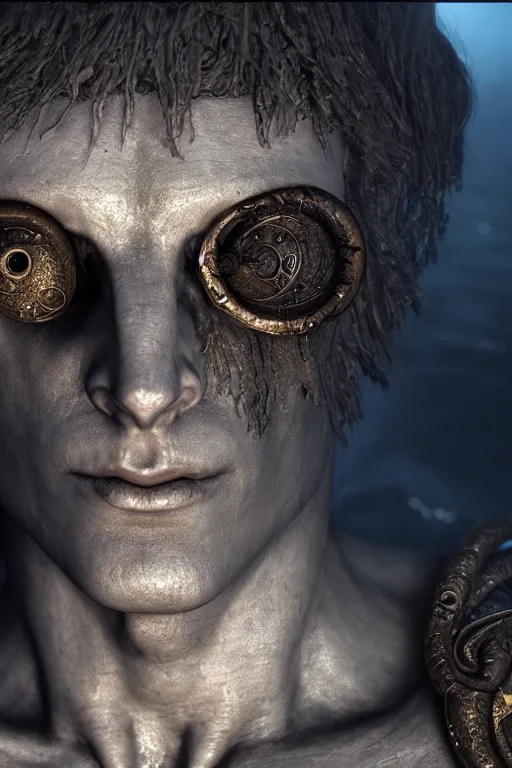 Image similar to cyclops from the odyssey homer's iliad, one - eyed man, intricate, ethereal, by luis royo, hyper detailed, weta digital, ray trace, unreal engine, trending on artist, beautifully lit, cinematic, soft light, photorealistic, volumetric, realistic, glossy, 8 k post - production, masterpiece, luxury, smooth