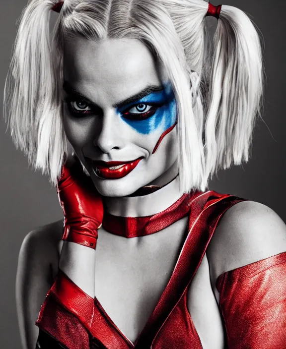 Image similar to margot robbie modeling as harley quinn, professional photograph