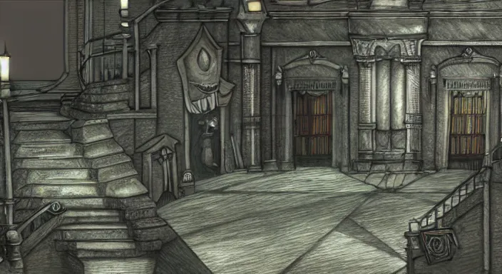 Image similar to final fantasy 7 pre-rendered background, creepy vampire mansion