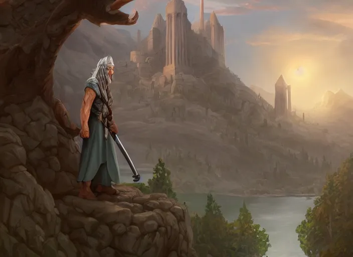 Prompt: gandalf attacks ancient athens, cartoonish cute, pine trees, magical atmosphere, trending on artstation, 3 0 mm, by noah bradley trending on artstation, deviantart, high detail, stylized portrait