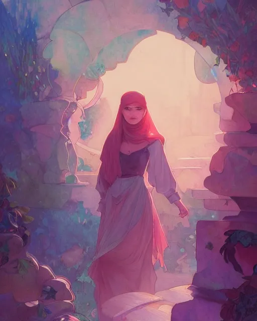 Image similar to pages of the quran falling down romantic storybook fantasy, soft cinematic lighting, award, disney concept art watercolor illustration by mandy jurgens and alphonse mucha and alena aenami, pastel color palette, featured on artstation