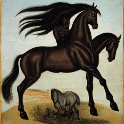 Prompt: A centaur, the upper body is a white ape, and the lower body is a black horse