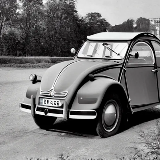 Image similar to A Citroën 2CV produced by Volkswagen in the production year of 1949, promotional photo