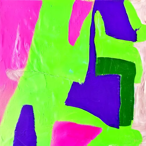 Prompt: gestural abstraction painting in hot pink, lime green, and purple