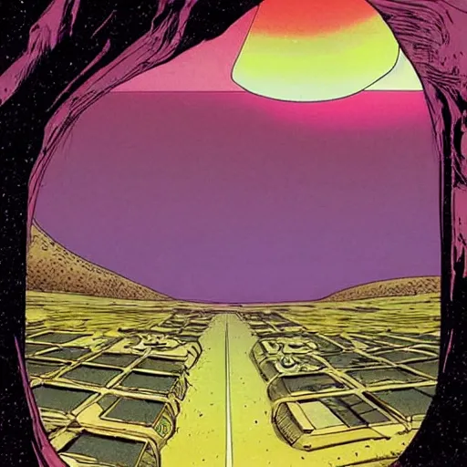 Image similar to a sci - fi desert, by moebius, as an european 8 0's comic