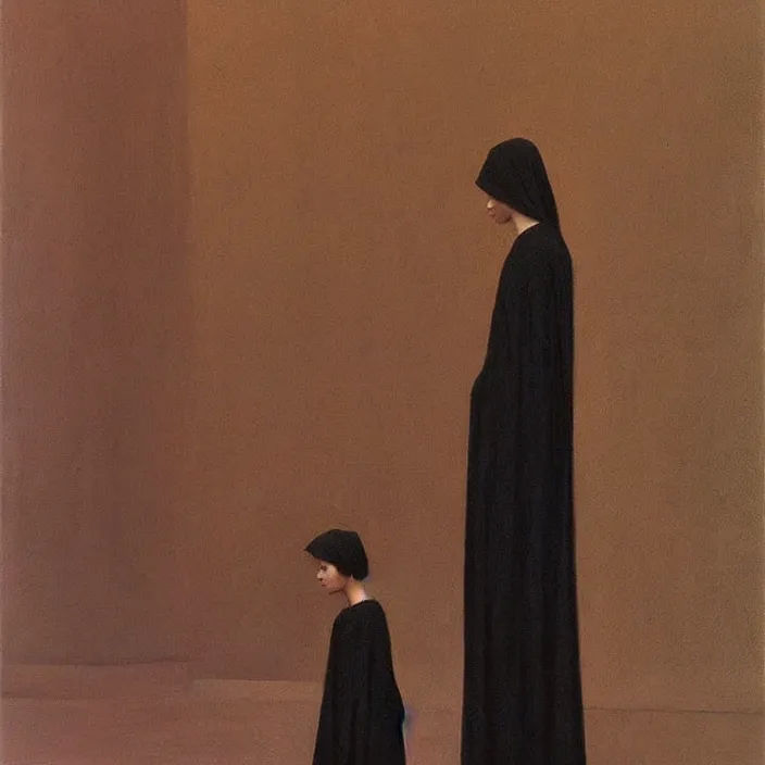 Image similar to woman in black robes, short skirt, in magnificent shopping mall, oil painting by edward hopper, zdislav beksinski, wayne barlowe