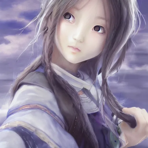 Image similar to dynamic composition, motion, ultra-detailed, amazing details, colorful and grayish palette, HD semirealistic anime CG concept art digital painting, watercolor oil painting of a Japanese schoolgirl, by a Chinese artist at ArtStation, by Huang Guangjian, Fenghua Zhong, Ruan Jia, Xin Jin and Wei Chang. Realistic artwork of a Chinese videogame, gradients, gentle an harmonic grayish colors.