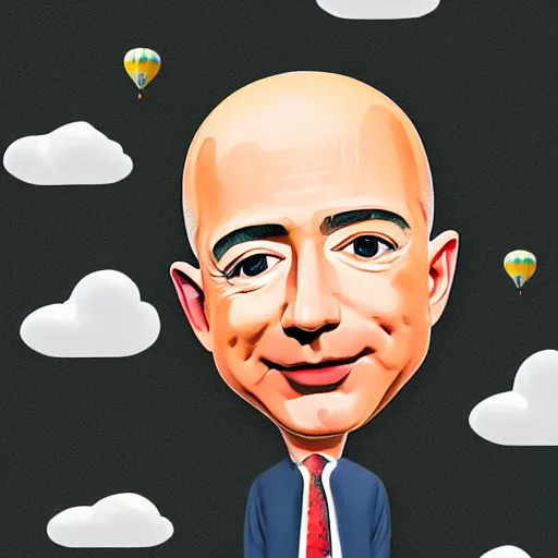 Image similar to Jeff Bezos floating head as a Hot air balloon in the sky