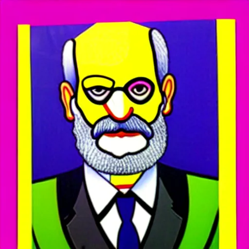 Prompt: a portrait of sigmund freud by romero britto